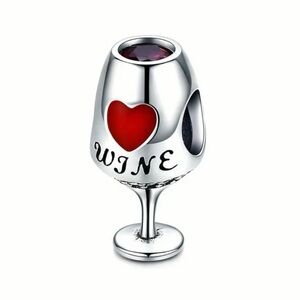 Silver & Red Wine Glass Charm with Red Heart